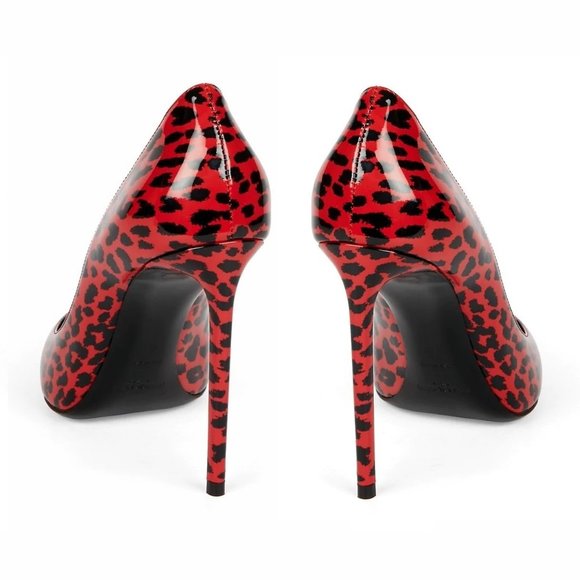 Saint Laurent ZOE 85MM Red Leopard Animal Print Patent Leather Pumps - Picture 12 of 12